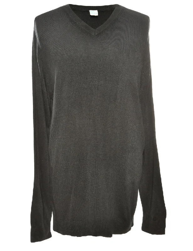 Long Sleeved Grey Knit Jumper - M Stylish Fashionable Trendy