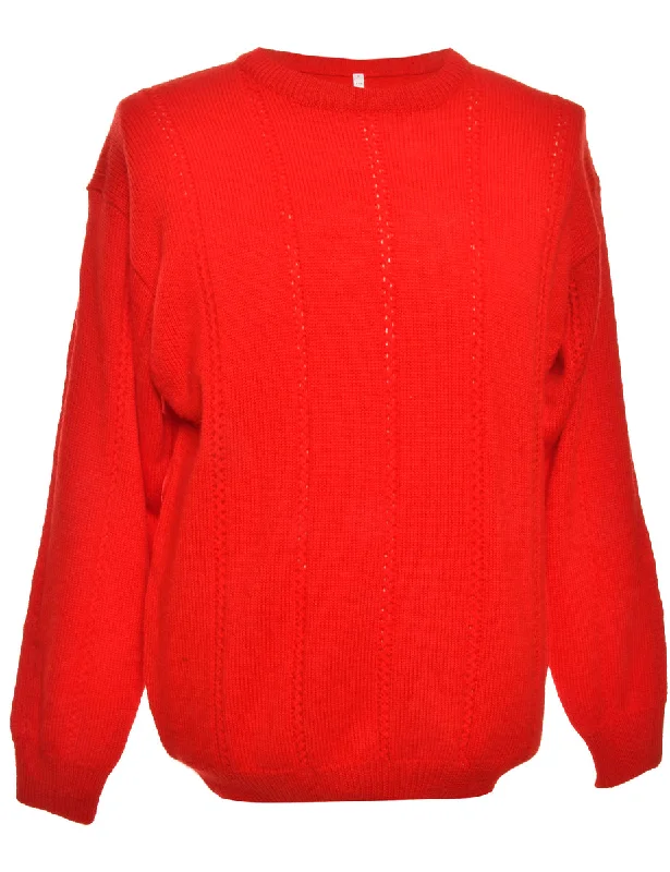 Long Sleeved Red Jumper - L Solid Print Embellished