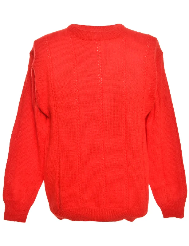 Long Sleeved Red Jumper - M Lace Blend Ribbed Blend Corduroy Blend