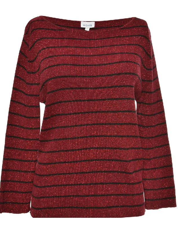 Lurex Thread Pattern Maroon Jumper - L Chenille Blend Fleece Blend Nylon Blend