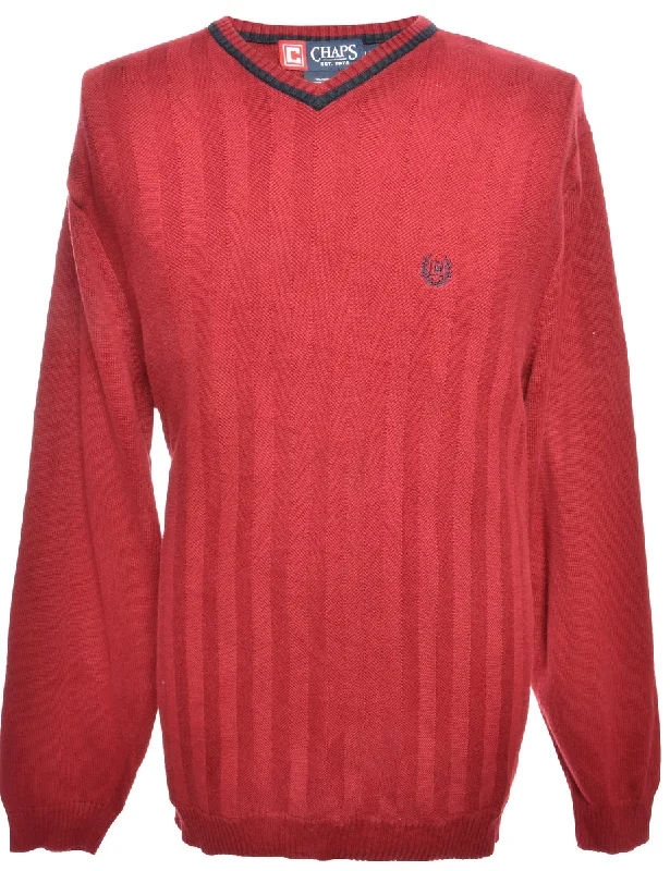 Maroon Chaps Jumper - L High Neck Crew Neck V-Neck