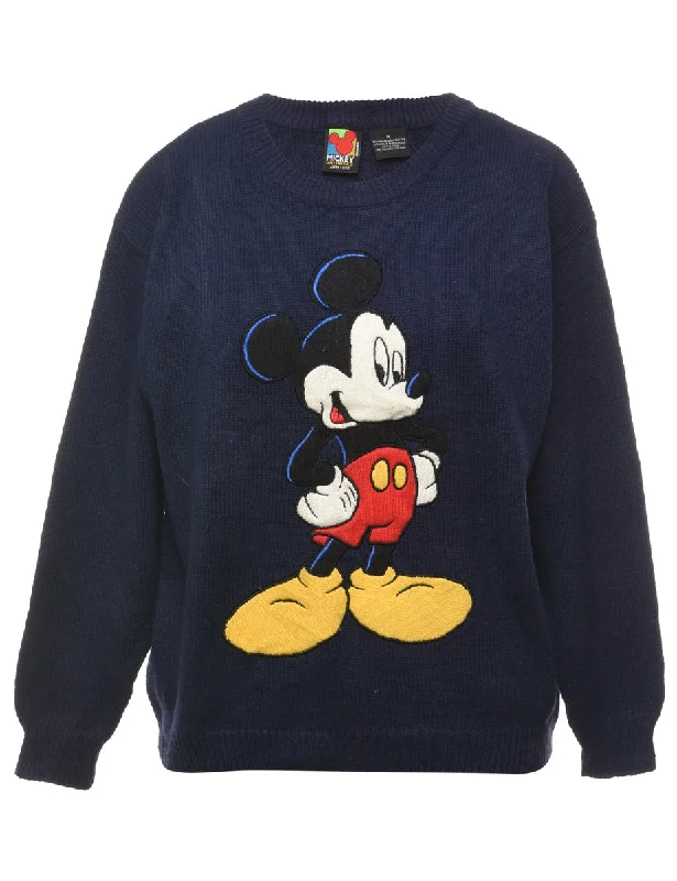 Mickey Mouse Embroidered Jumper - M Herringbone Houndstooth Plaid