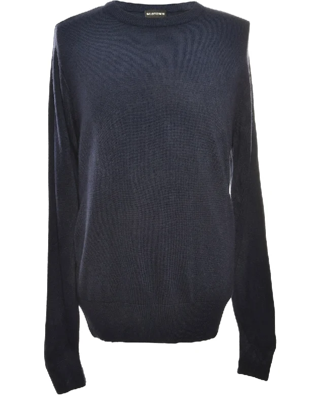 Navy Classic Knit Jumper - M Thin Thick Dense