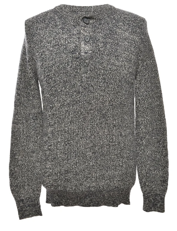 Navy & Grey Knit Jumper - M Stretchy Elastic Breathable