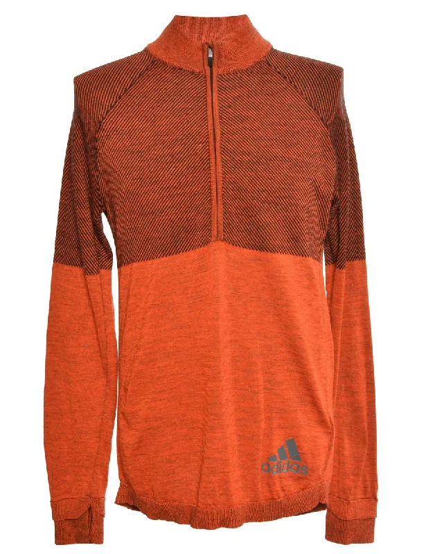 Orange Adidas Quarter Zip Jumper - M Embroidered Appliqued Beaded