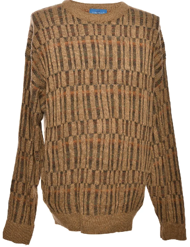 Patterned Brown Jumper - M Striped Floral Plaid