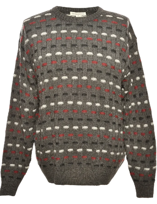 Patterned Dark Grey Jumper - M Stylish Fashionable Trendy