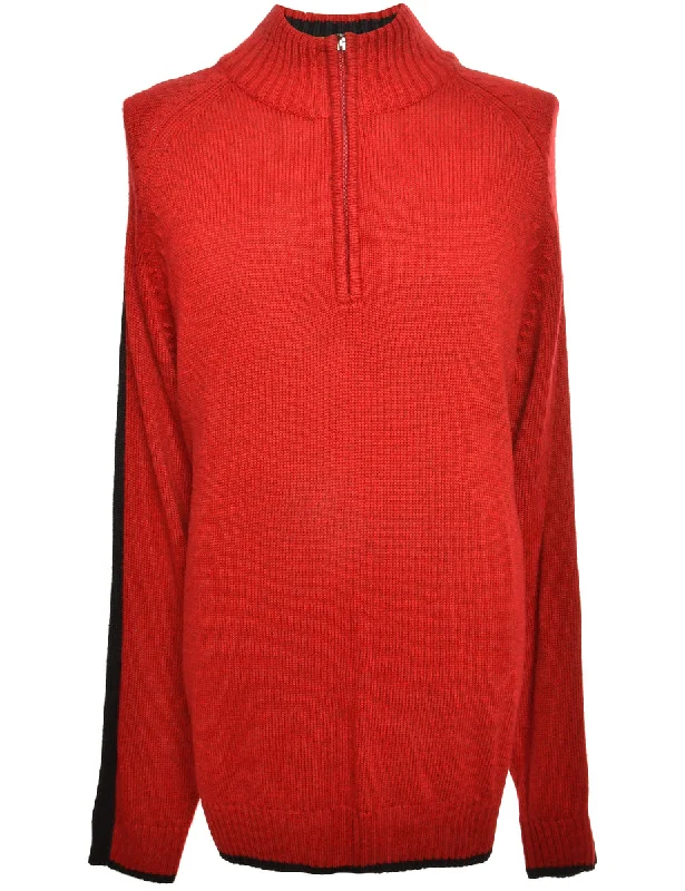 Quarter Zip Red Jumper - XL Chenille Brocade Lace