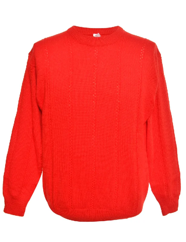 Red Long Sleeved Jumper - M Herringbone Houndstooth Plaid