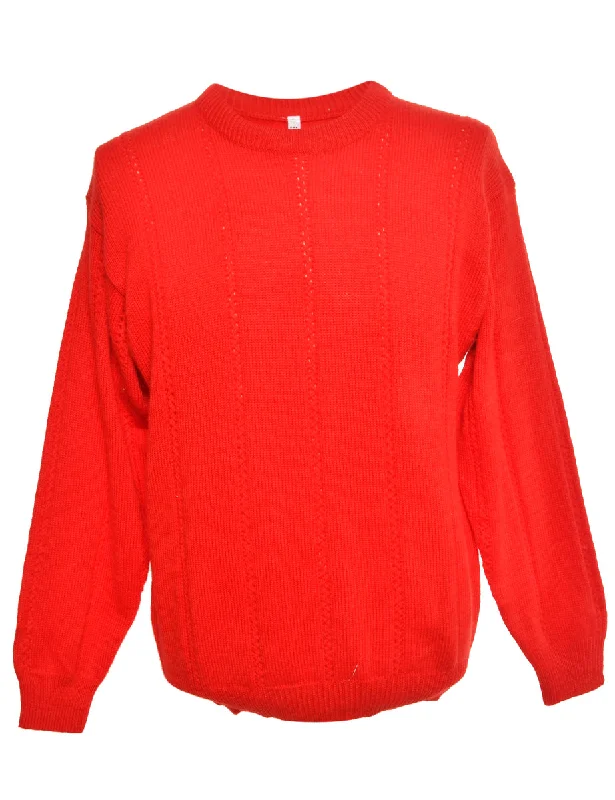 Red Long Sleeved Jumper - M Handmade Hand-knitted Hand-woven