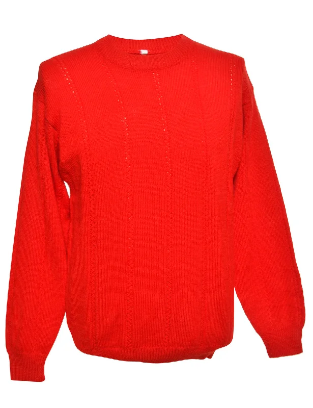 Red Long Sleeved Jumper - M Print Jacquard Patchwork