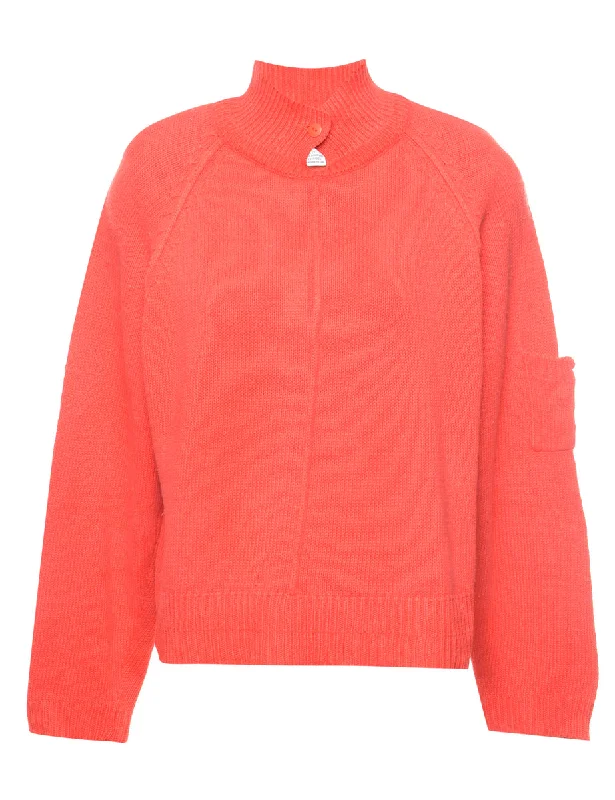 Red Polo Neck Jumper - M Hooded Caped Shawl Collar