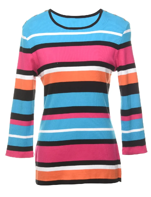 Striped Fine Knit Jumper - S Spandex Blend Rayon Blend Denim Blend