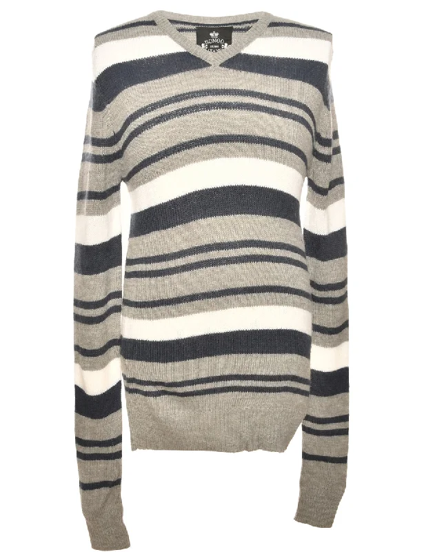 Striped Multi-Colour Knit Jumper - M Neon Metallic Matte