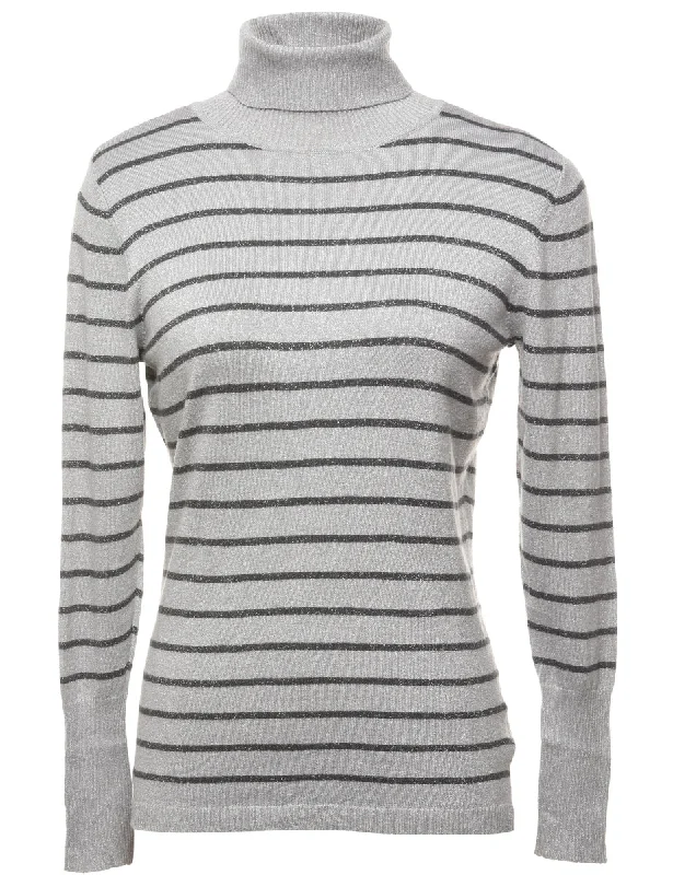 Striped Pattern Turtleneck Jumper - M Rayon Fabric Velvet Fabric Corduroy Fabric