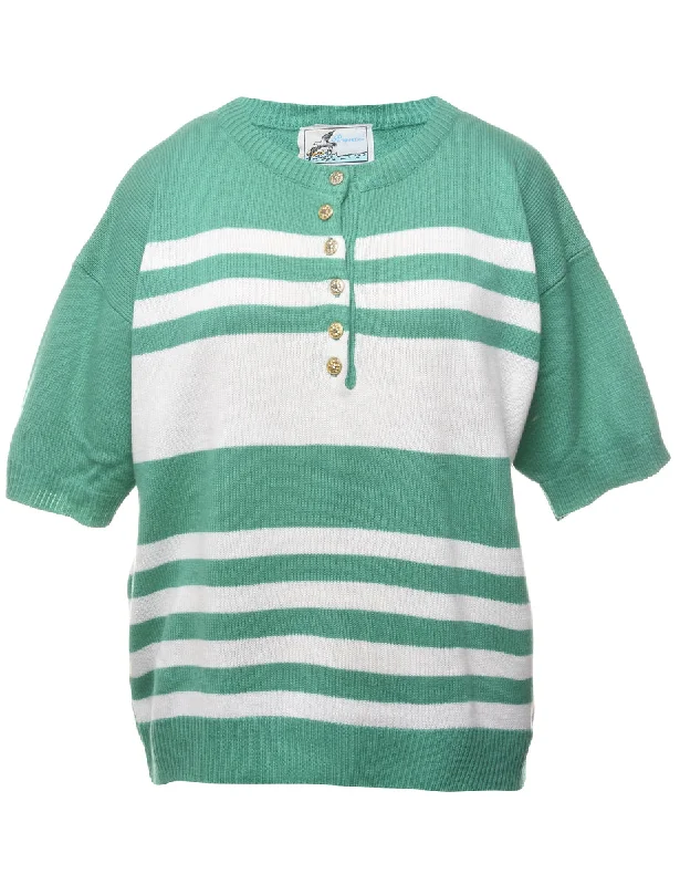 Striped Turquoise Jumper - L Terry Terry Cloth Terry Knit