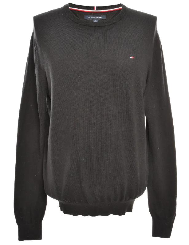 Tommy Hilfiger Black Jumper - M Front Pockets Side Pockets Patch Pockets