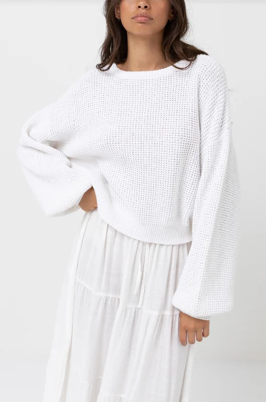 Classic Knit Jumper - White Cotton Fabric Linen Fabric Terry Fabric