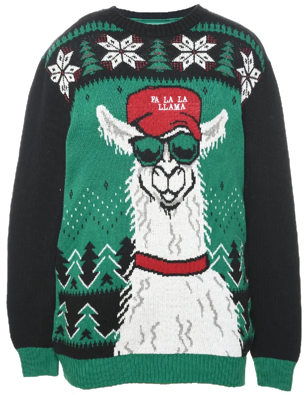 Animal Design Christmas Jumper - L High Neck Crew Neck V-Neck