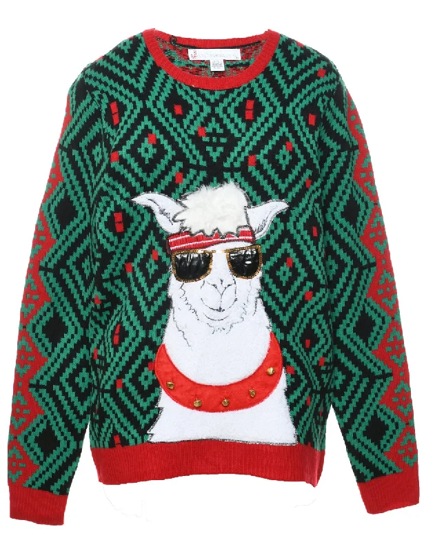 Animal Design Christmas Jumper - L Cable Knit Ribbed Knit Lace Knit