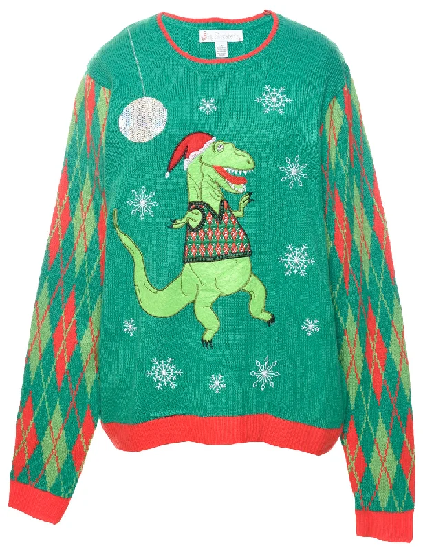 Animal Design Christmas Jumper - L Graphic Sweater Embroidered Appliqued