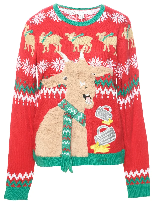 Animal Design Christmas Jumper - M Handmade Hand-knitted Hand-woven