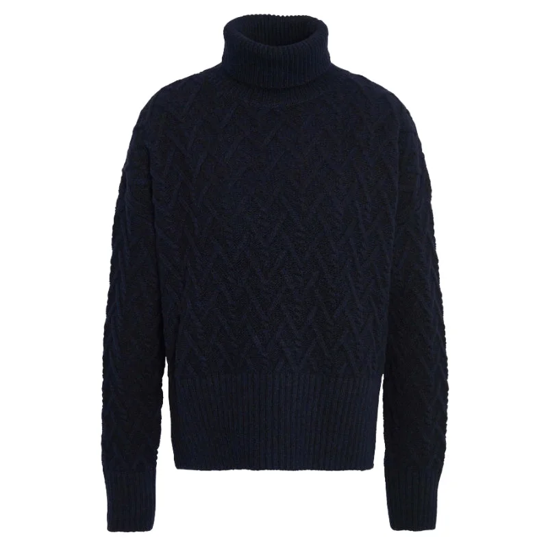 Barbour Clarence Knitted Ladies Jumper - Navy Mesh Blend Leather Blend Suede Blend