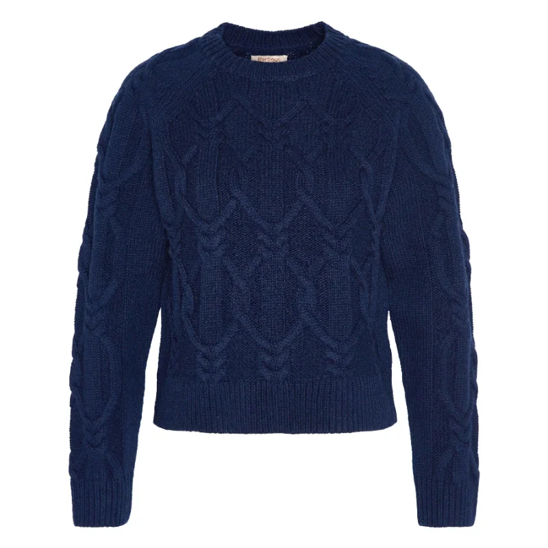 Barbour Elisha Knitted Ladies Jumper - Navy Ribbed Striped Patterned