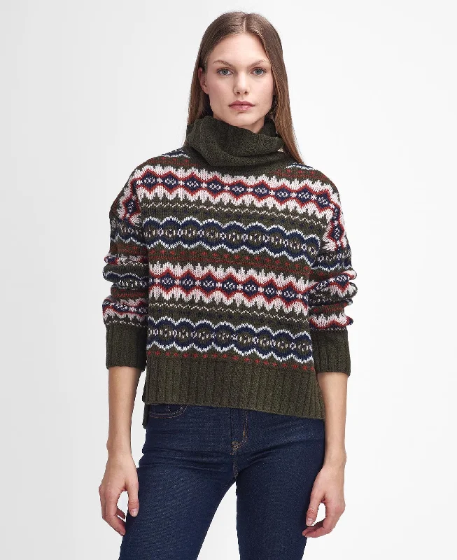 Barbour Helen Fair isle Roll-Neck Jumper Fleece Sweater Nylon Polyester