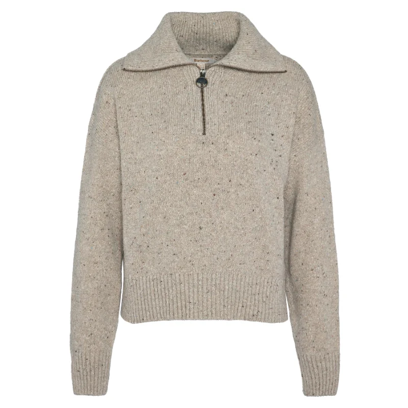 Barbour Lavensdale Half Zip Knitted Ladies Jumper - Oatmeal Fitted Slim Tailored