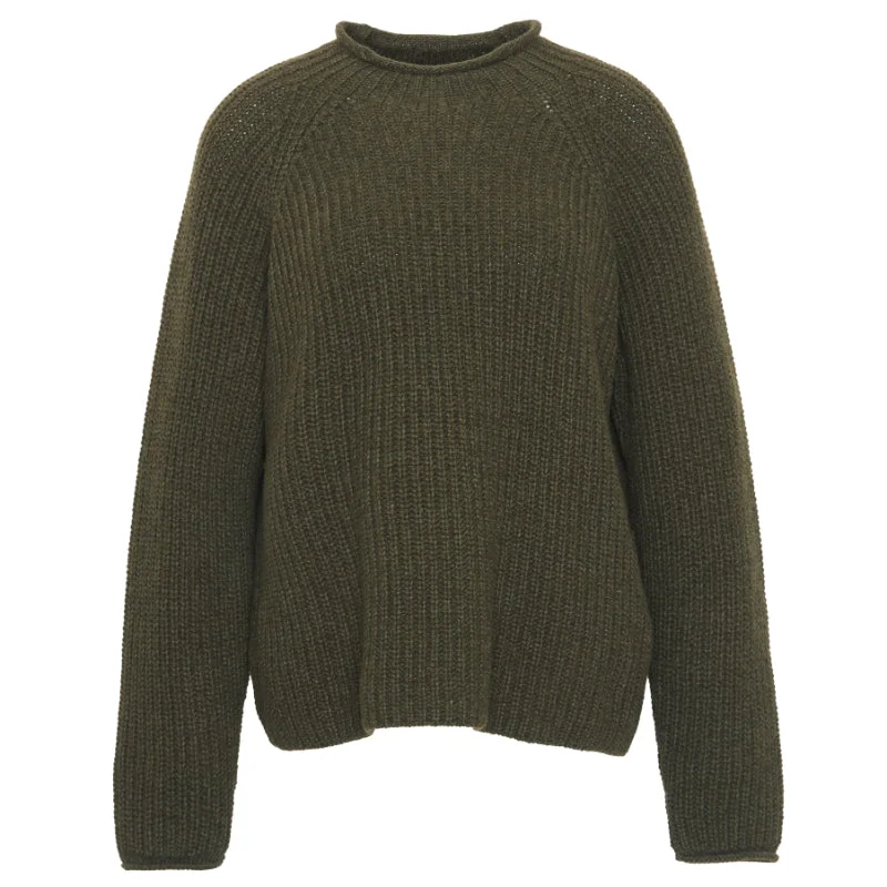 Barbour Willows Knitted Ladies Jumper - Olive Graphic Sweater Embroidered Appliqued