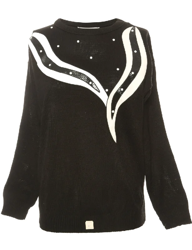 Beaded Black Jumper - S Stylish Fashionable Trendy