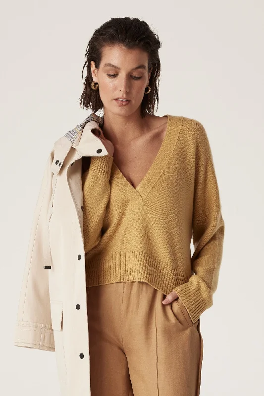 Cashwool V Neck Jumper - Gold Bright Pastel Dark