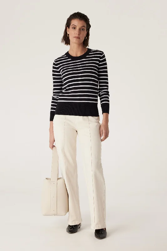 Cotton Stripe Crew Jumper - Black Stripe Lace Blend Ribbed Blend Corduroy Blend