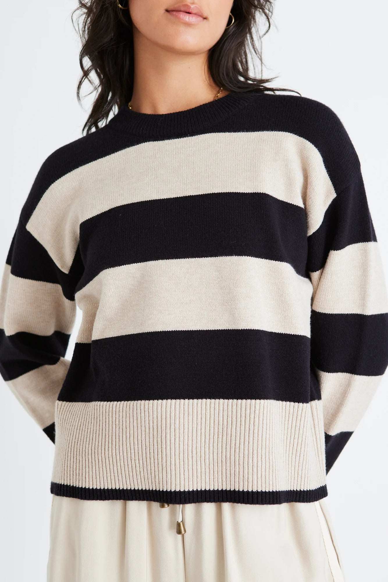 Gravity Black and Stone Stripe Jumper Tailored Straight A-Line