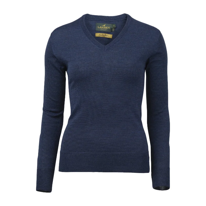 Laksen Carnaby V-Neck Merino Ladies Jumper - Cornflower Soft Cozy Warm