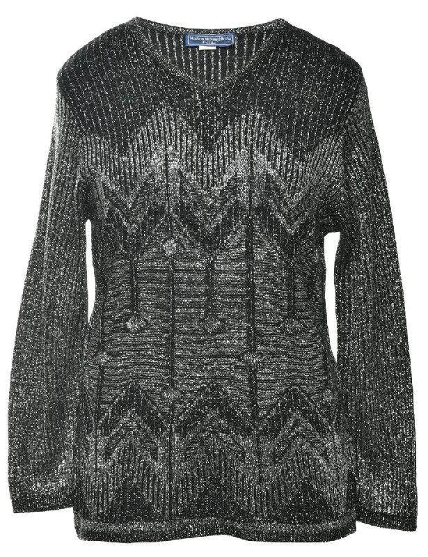 Lurex Thread Pattern Jumper - S Fitted Loose Oversized