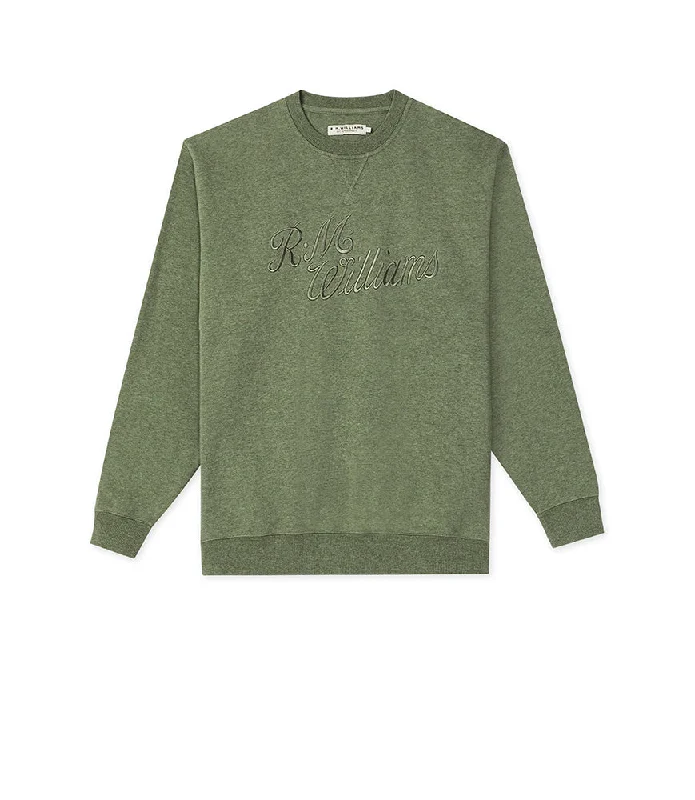 R.M.W. Script Crew Neck Jumper - Khaki Terry Blend Velvet Blend Canvas Blend