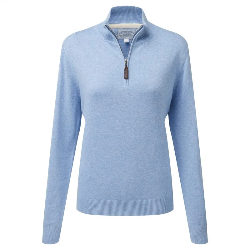 Schoffel Polperro Pima 1/4 Zip Ladies Jumper - Sky Blue Solid Color Striped Floral Print