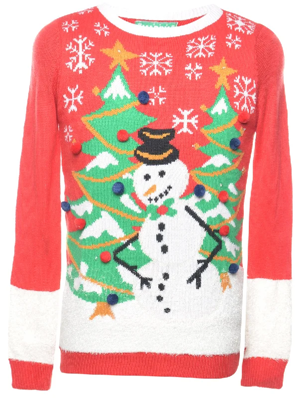 Snowman Christmas Jumper - S Faux Fur Fabric Real Fur Fabric Shearling Fabric