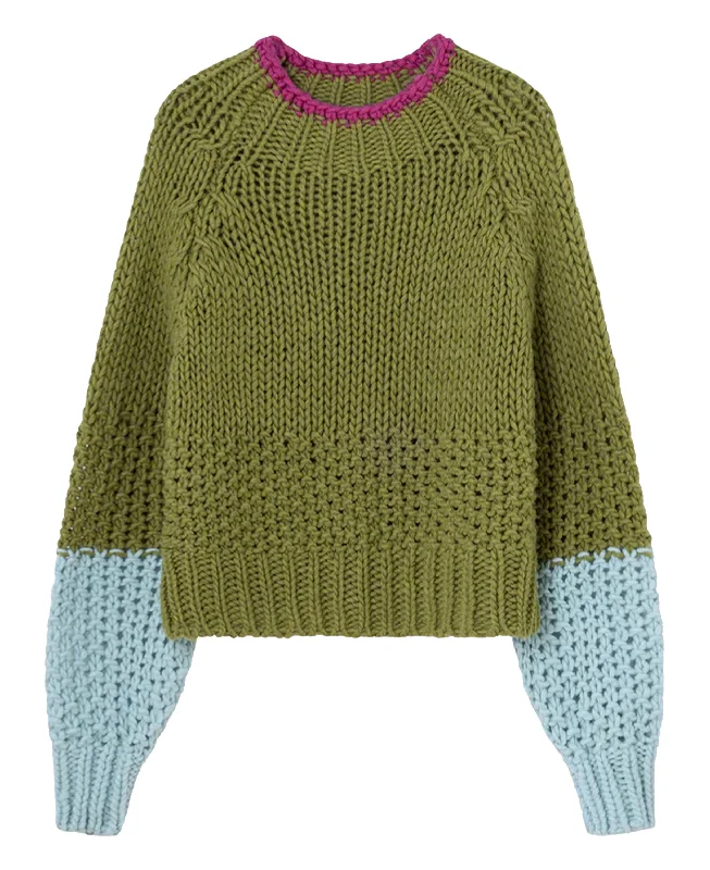 Tamborito Contrast Cuff Jumper - Green Thin Thick Dense