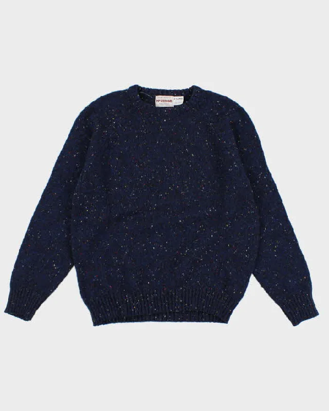 Womens Navy Speckled Knit Jumper - XL Zippered Front Buttoned Front Snap Front