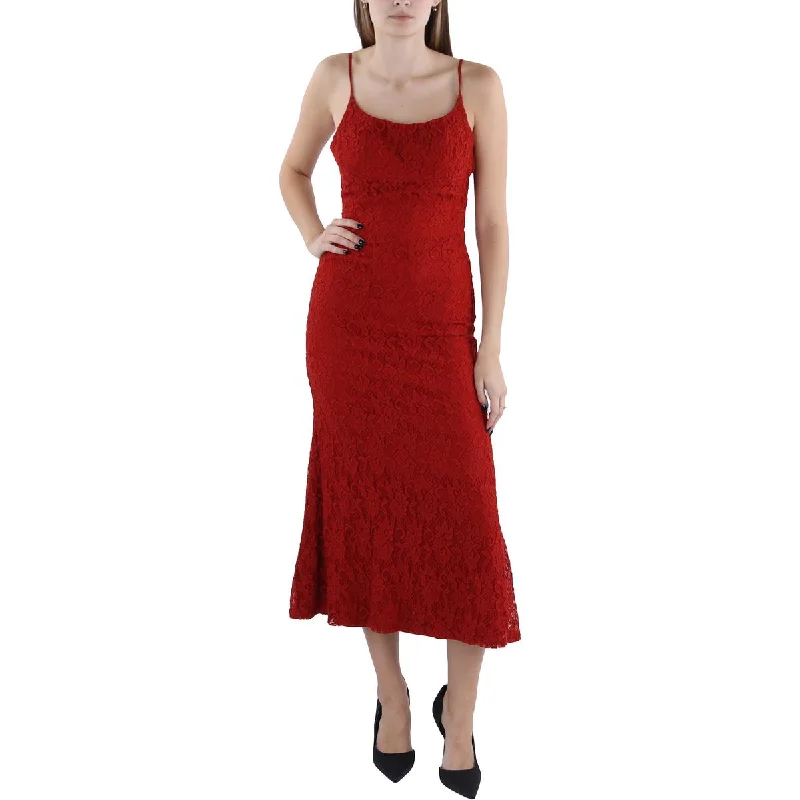 Womens Lace Tea-Length Sheath Dress