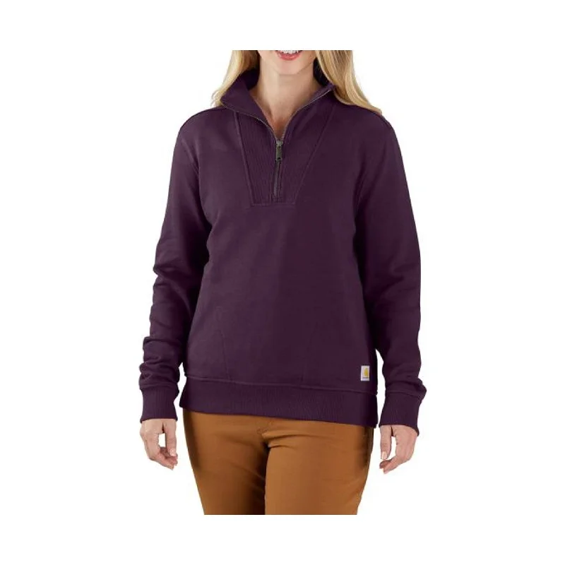 Carhartt Women's Tencel Fabric 1/2 Zip Sweatshirt - Eggplant Hoodie with Full-Zip Functional Layering