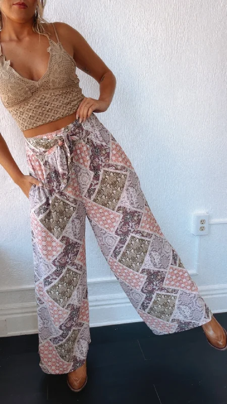 All Things Boho Printed Pant, Mauve Slim Fit Casual Pants