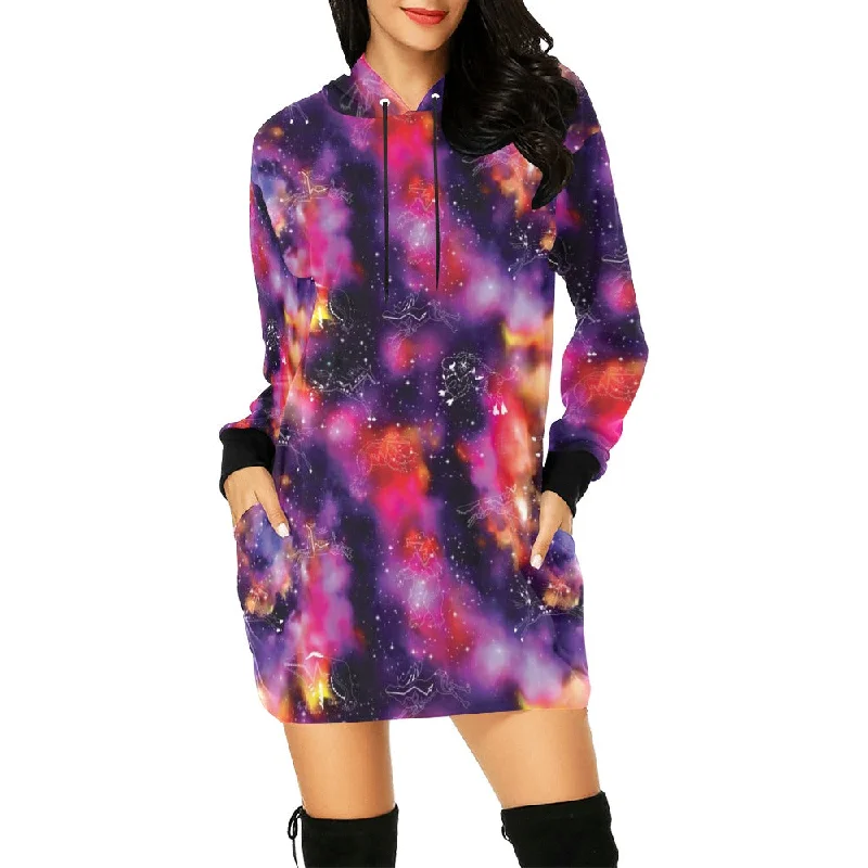 Animal Ancestors 9 Cosmic Swirl Purple and Red Hoodie Dress Hoodie with Illustration Artistic Creative