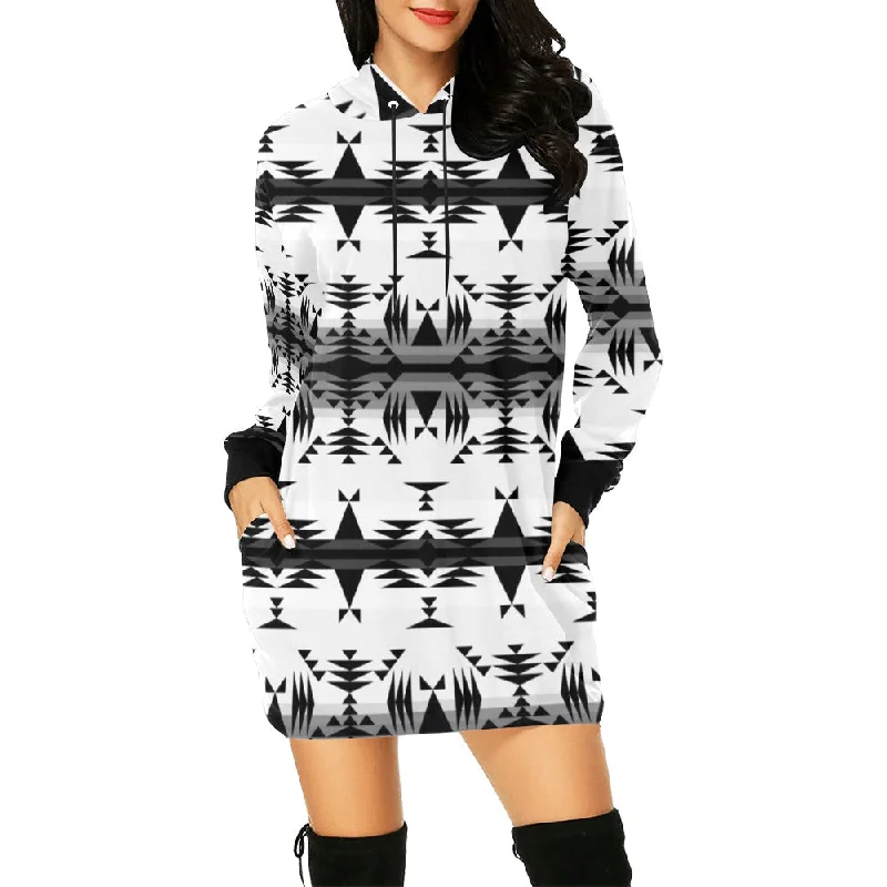 Between the Mountains White and Black Hoodie Dress Hoodie with Mesh Breathable Sporty