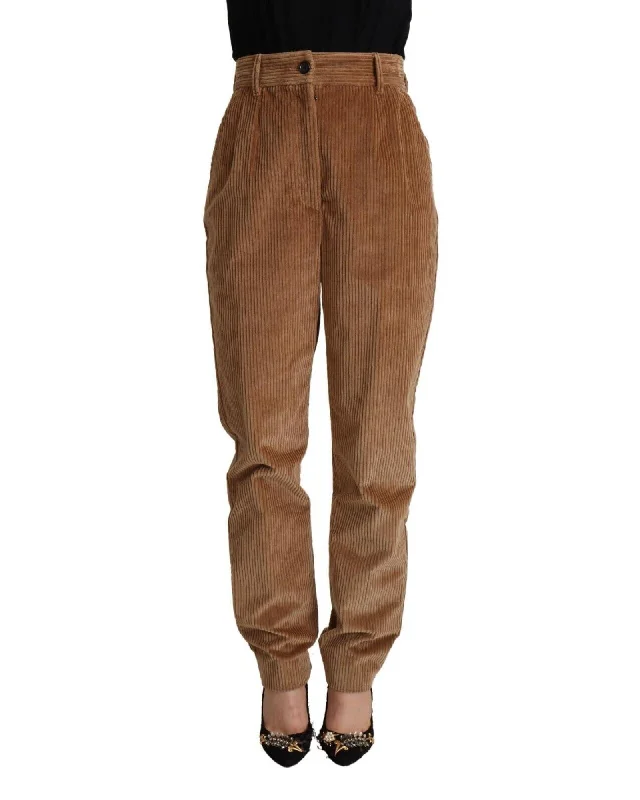 Dolce & Gabbana  Women's Camel Corduroy Pants Comfortable Cargo Pants