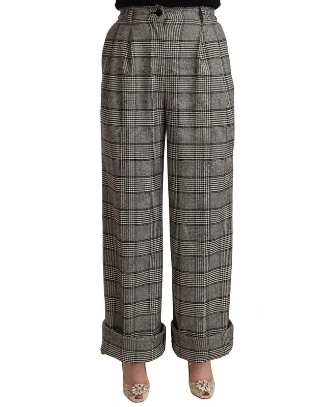 Dolce & Gabbana  Women's Plaid Wide Leg Wool Blend Pants Soft Stretch Pants