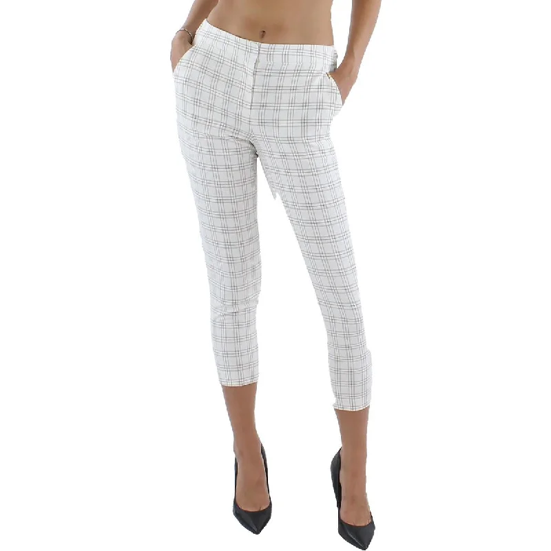 Womens Plaid Flat Front Ankle Pants Modern Stretch Trousers